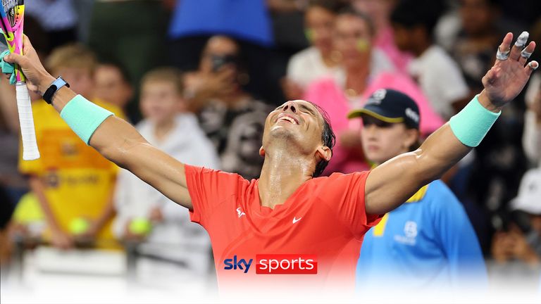 Rafael Nadal of Spain reacts after winning his match against Dominic Thiem of Austria