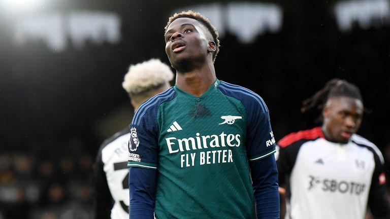 Bukayo Saka turns away in despair as another Arsenal chance goes begging at Fulham