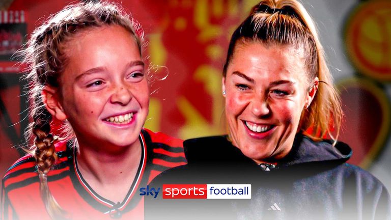 Young fan Amelia interviews Manchester United goalkeeper Mary Earps.