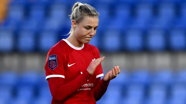 Liverpool goalscorer Sophie Roman Haug applauds the fans at full time